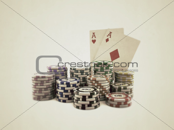 poker cards with colored chips