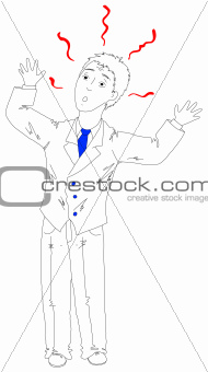 Scared businessman stands