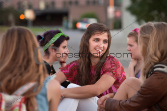 Five Girls Sitting Outside