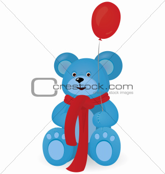 Blue Teddy bear with red balloon