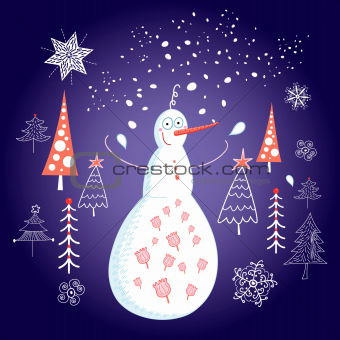 Christmas card with a snowman