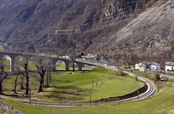 Brusio spiral viaduct at Swiss Alps