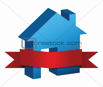 blue house and red banner