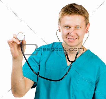 medical doctor holding stethoscope