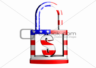 Dollar in padlock with US flag