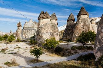 Group of fairy chimneys Pasabagi - typical rock formation in Goreme, Cappadocia, Turkey