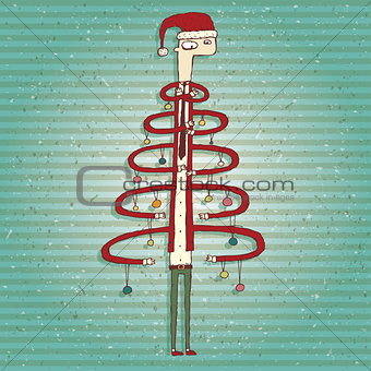 Funny Human Christmas Tree Greeting Card 