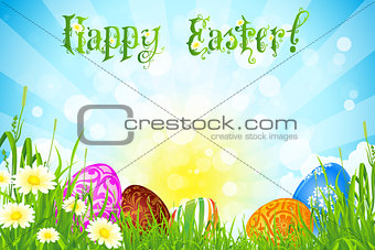 Easter Background with Decorated Easter Eggs