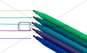 Various color felt-tip pen paint line isolated 
