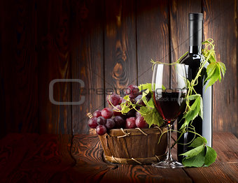 Wine set on wooden background