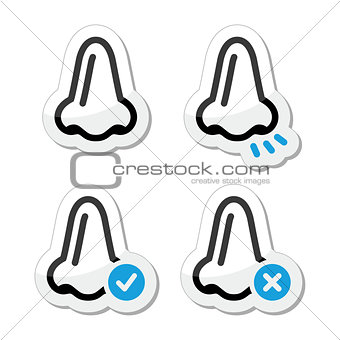 Nose smell vector black and blue icons set