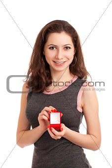 Woman holding empty box for engagement ring