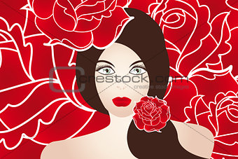 Sensual beautiful woman on roses