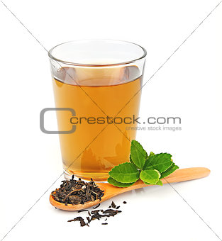Cup tea and tea leaves