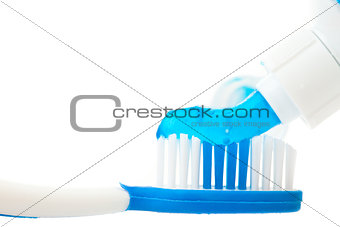 Close up of a toothpaste on a toothbrush