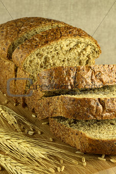 Bread cut on a blurry background