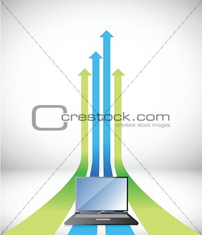 laptop Arrow rising toward same direction success