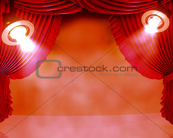 Two working spotlights on a club stage in clots of a smoke