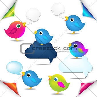 Color Birds Set With Corners And Speech Bubble