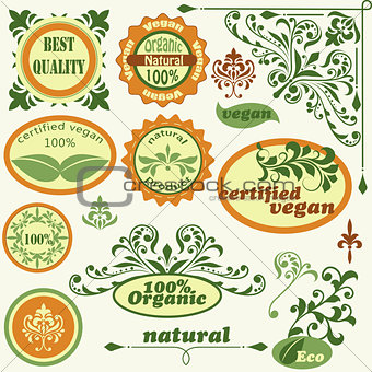 vector label and  vintage floral  design elements 