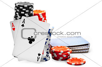 Pair of aces and poker chips