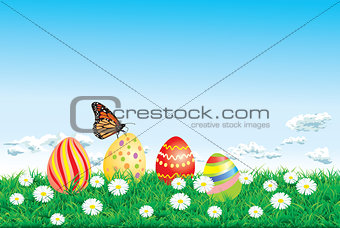 Easter background with decorated Easter eggs