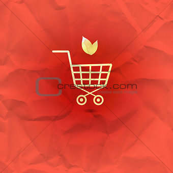 Sign shopping basket on a red background