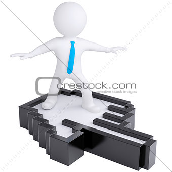 3d white man flying on computer hand
