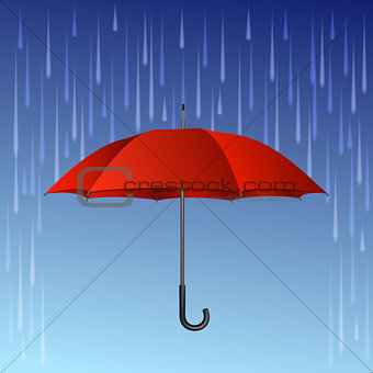 Red umbrella and rain drops.