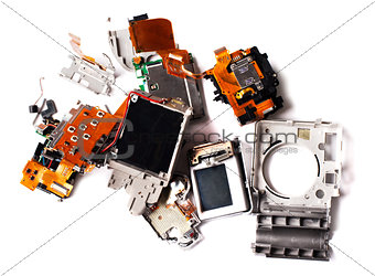 Broken compact digital camera parts prepared.