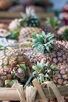 Pineapples in Basket Closeup