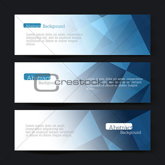 Collection of three horizontal banner designs, abstract blue tri