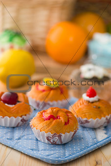 fruit tart bread mixture with wooden background of raw materials