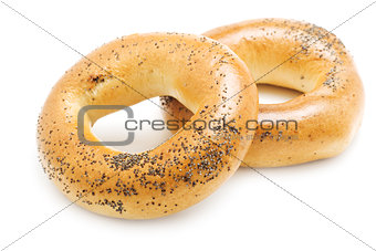 Two bagels with poppy seeds, isolated