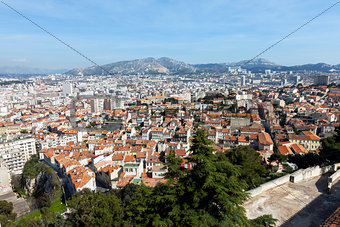 Panoramic aerial view on Marseille from mountain