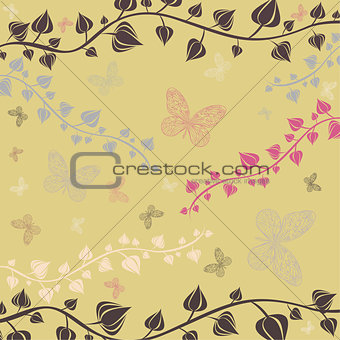 The vector illustration of flowers and butterflies
