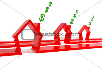 three red houses with dollars