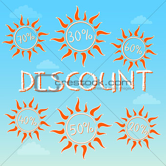 summer discount with different percentages in suns