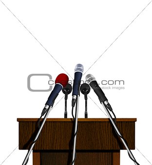 Press conference podium and microphones