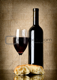 Wine and  bread on canvas