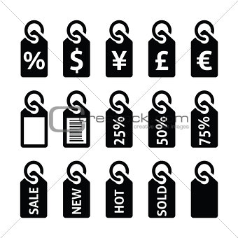 Shopping, price tag, sale vector icons set