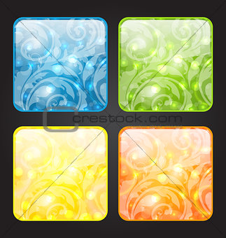 Set four seasonal icon with floral colorful background