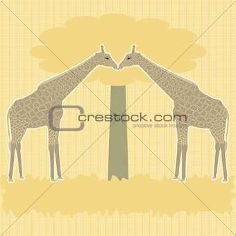 Two giraffes under tree vector