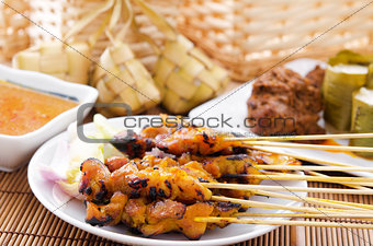 Chicken satay and ketupat 