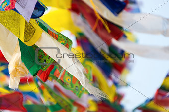 Prayer flags flying in the wind in Kathmandu, Nepal