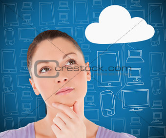 Woman thinking about cloud computing