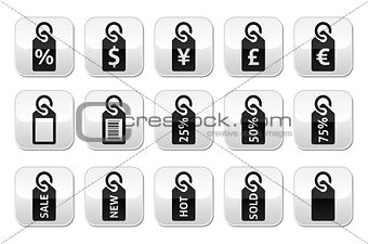 Shopping, price tag, sale vector buttons set