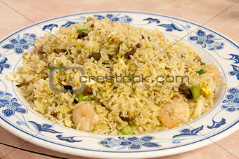 Chinese Fried Rice with Barbeque Pork and Shrimp