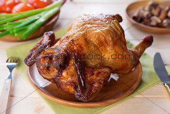 Whole roast chicken ready to eat