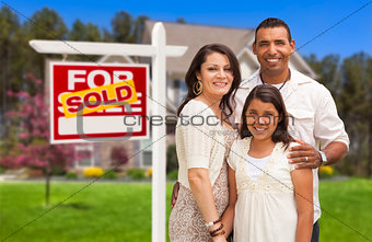 Hispanic Family in Front of Their New Home and Sign
